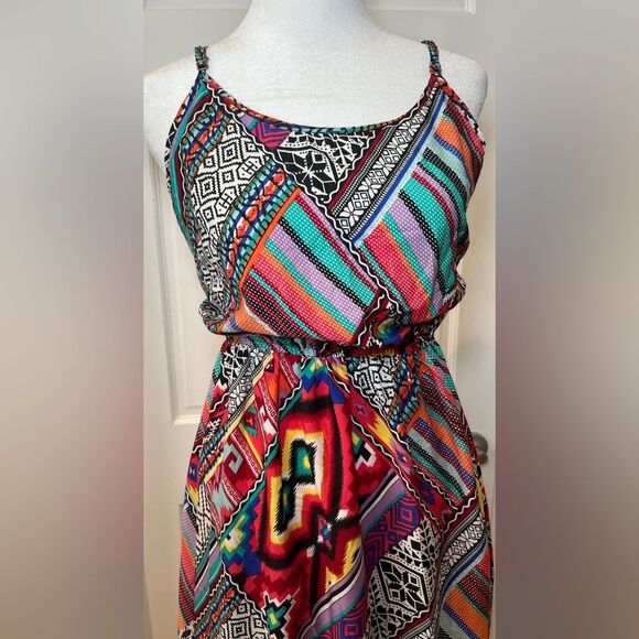 Speed Control New York Aztec Multicolor Print Long Dress Maxi Size Small - Picture 7 of 7